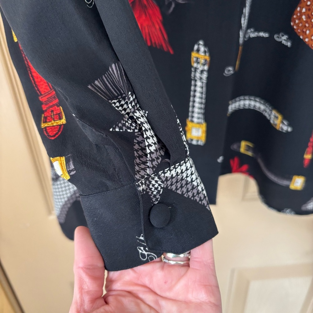 PIANO | Black Silk Vintage 90s Fashionista Silk Button Up Glam Blouse | Size M - Picture 4 of 7